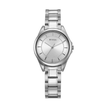 Titan Quartz 2565SM01 Silver Dial Stainless Steel Strap Analog Women Watch